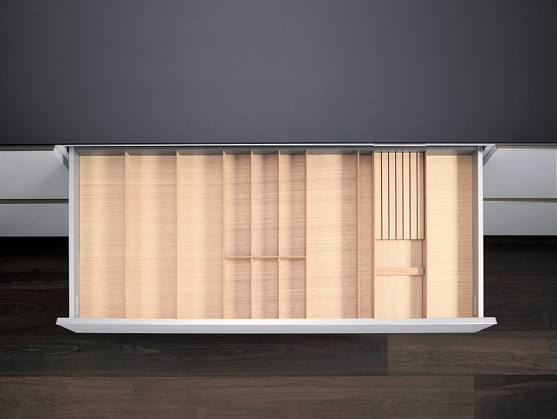 КОМПЛЕКТ лоток + держатель для ножей, ФайнЛайн Линик 1000-1200 мм, глубина 500 мм, цвет ЯСЕНЬ светлый Kessebohmer