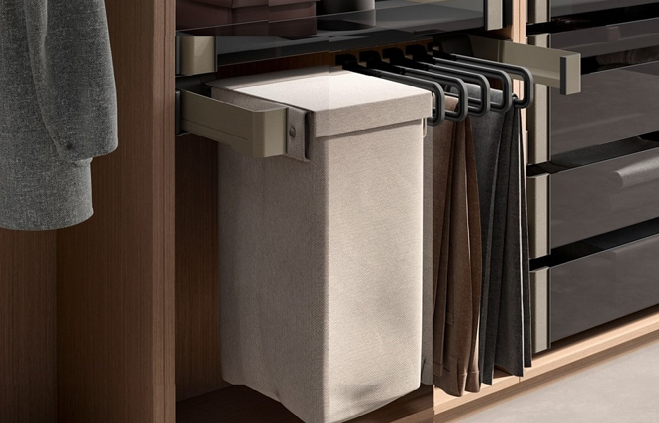 КОМПЛЕКТ Мешок для белья 450 мм Конеро W 660-720 мм, D 475 мм; мешок узкий 1 шт; вешалки 5 шт; шампань Kessebohmer | официальный магазин